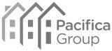 logo image for Pacifica Group, with grey text and grey house designs