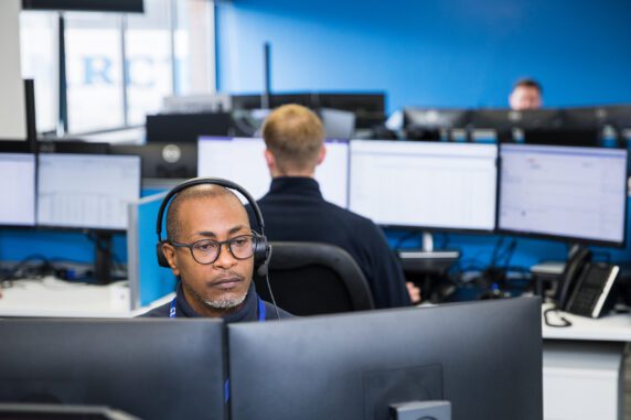 Image of a member of the CT team working at a computer providing IT services to our clients across the UK. This image is featured on our "5 top tips for password security" blog post.